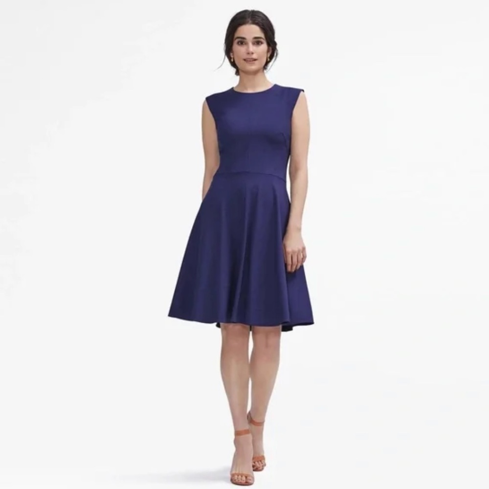 MM LAFLEUR Toi Navy Blue Sleeveless Fit Flare Sheath Dress 8 RARE